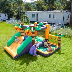 Home Use Tropical Palm Tree Dinosaur Inflatable Outdoor Jumping Castle Bounce House With Ball Pit and Slide