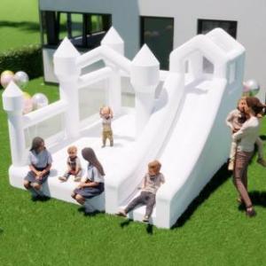 Inflatable White Bouncy Castle 4.5m Castle with Large Jumping Area and Slide, Wedding Birthday Party