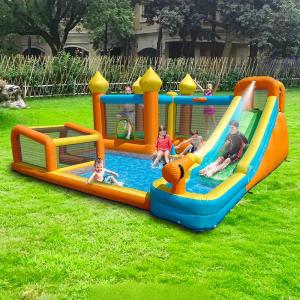 The Water Slide Inflatable Pool Is Equipped with Water Guns, a Jumping Area, and a Swimming Pool.